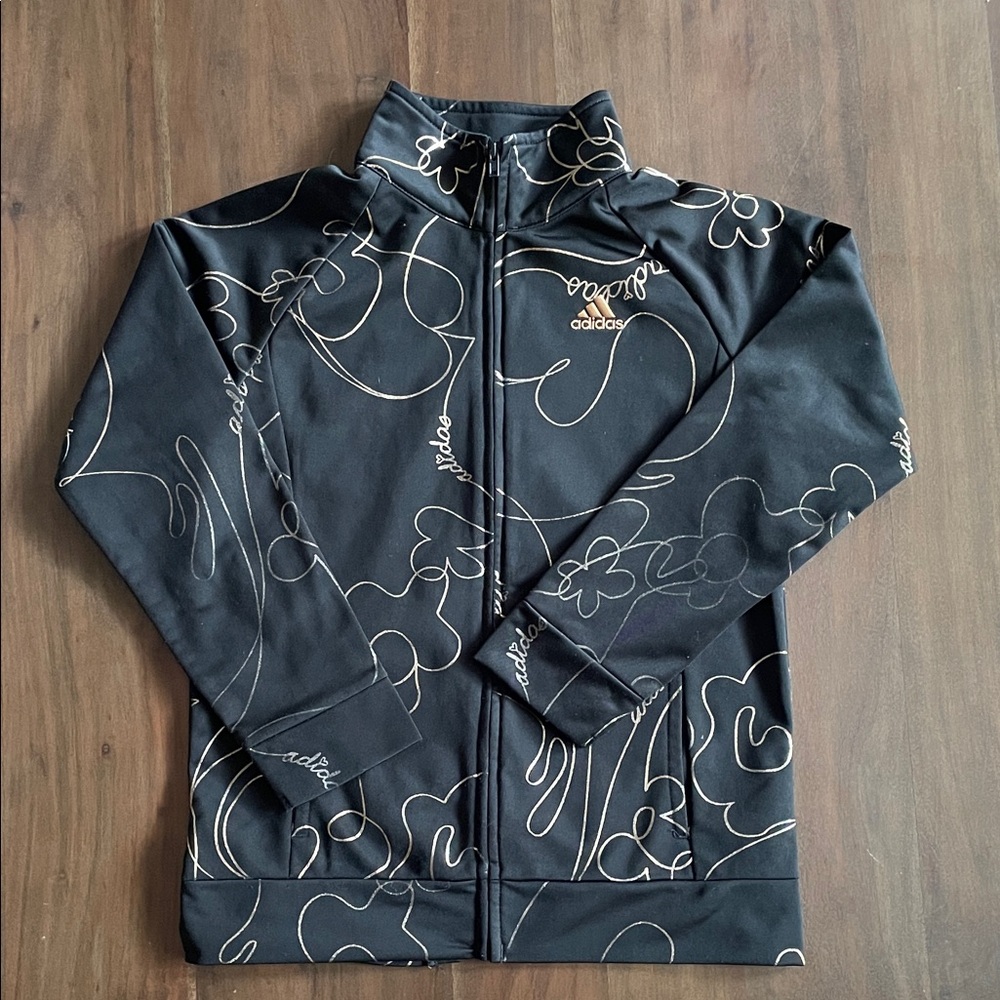 Adidas Girls Black Track Jacket with Gold trim size M (10-12)